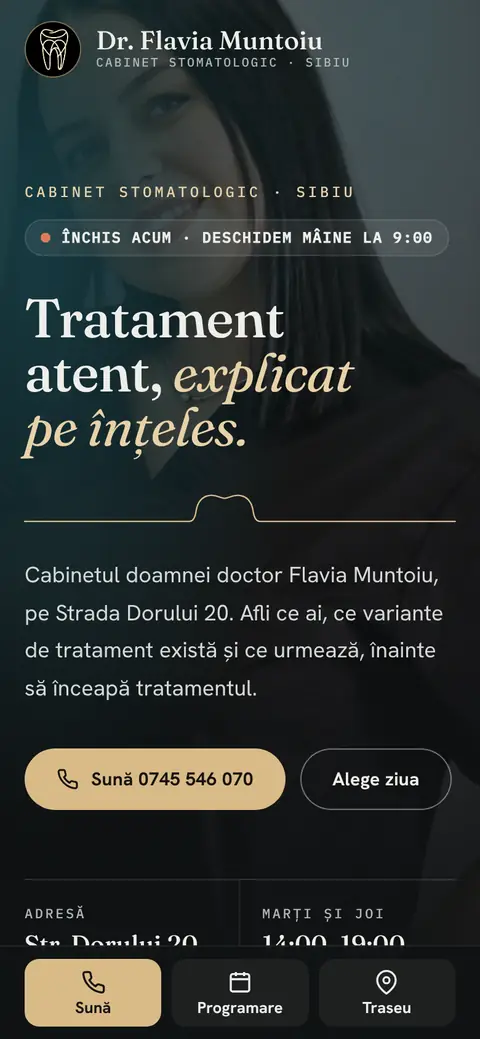 Dr. Flavia Muntoiu pe telefon